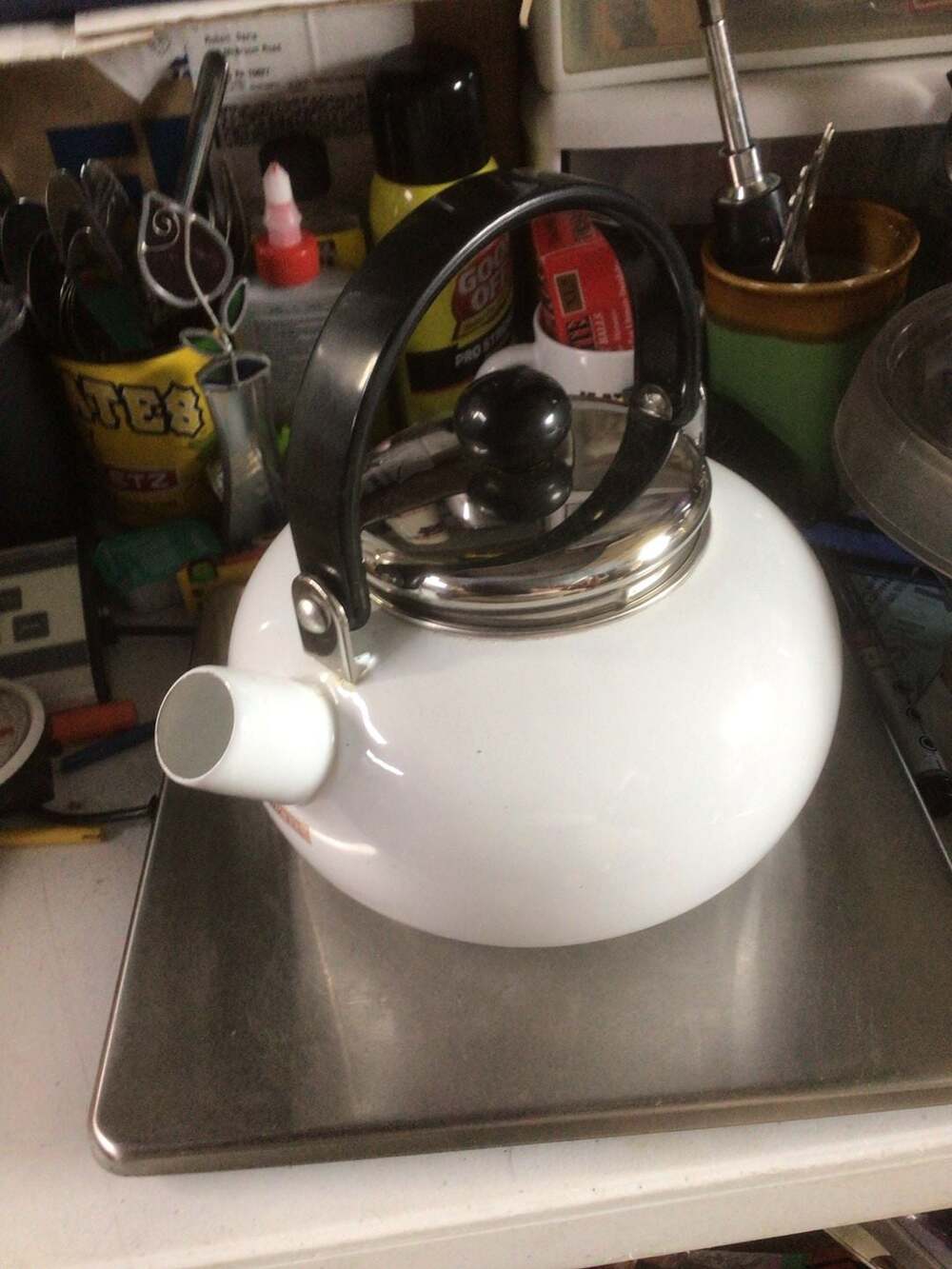 Creative Home Horizon 2.5 Quart White Porcelain Enamel Tea Kettle